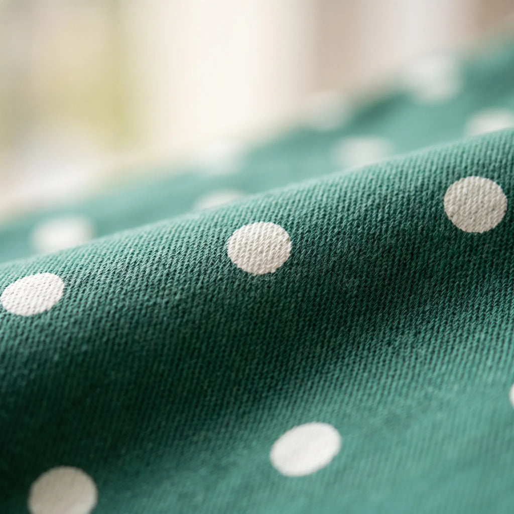 Women's high-waist barrel leg jeans with contrasting polka dots