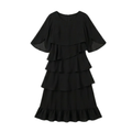 Women's layered ruffle midi dress with round neck and flared sleeves