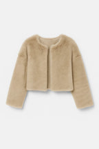 Women's cropped textured jacket with round neckline and long sleeves