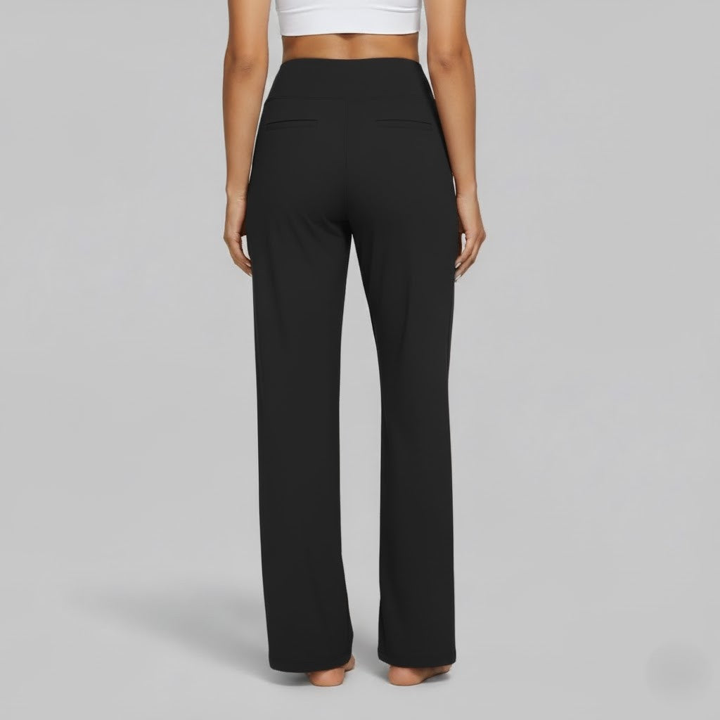 Women's high-rise wide-leg trousers with side pockets and full-length hems