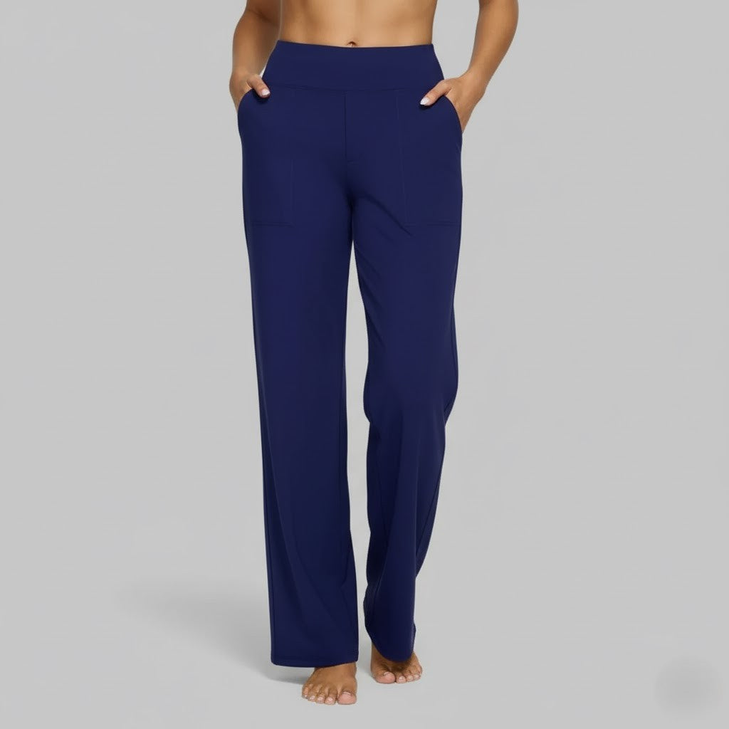Women's high-rise wide-leg trousers with side pockets and full-length hems