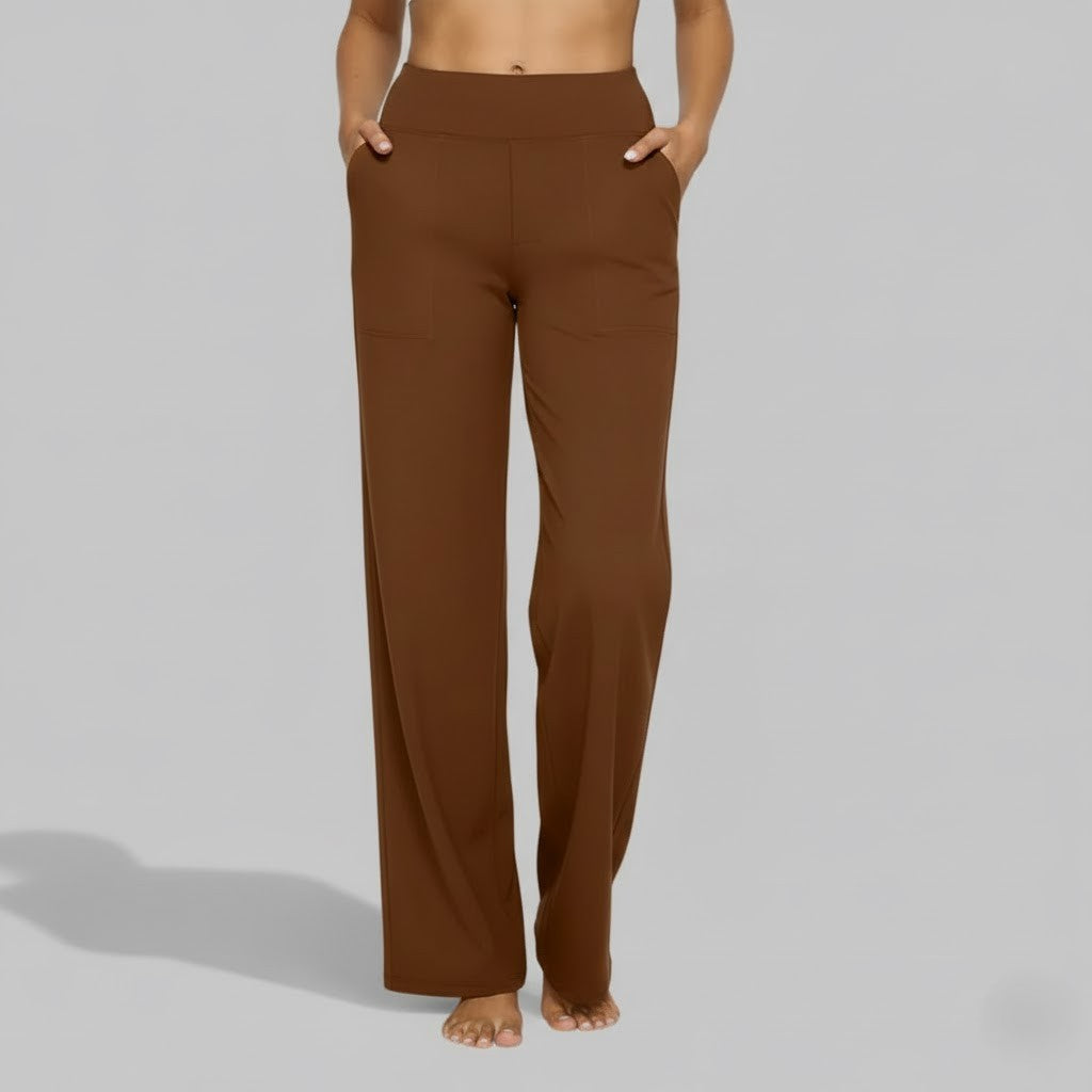 Women's high-rise wide-leg trousers with side pockets and full-length hems