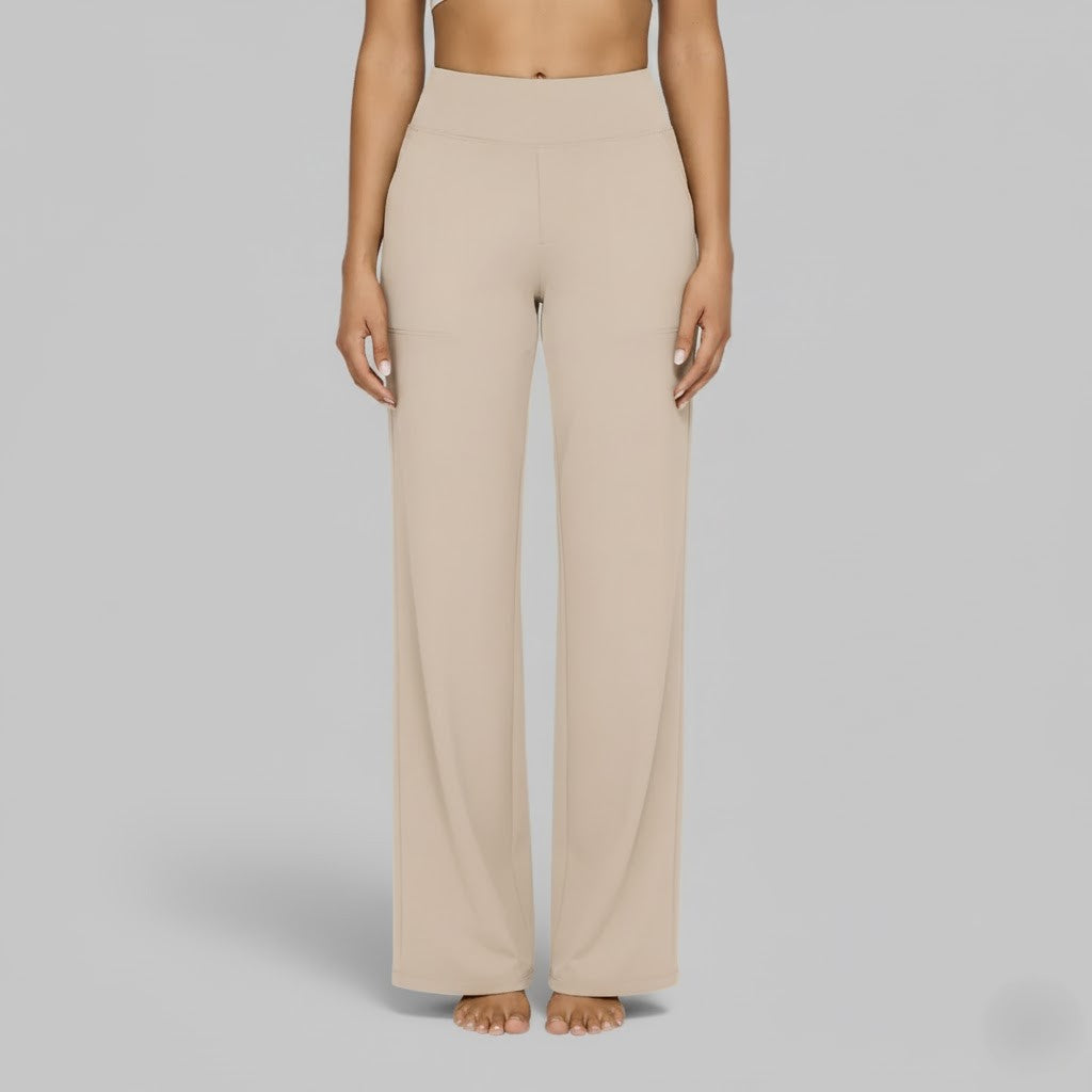 Women's high-rise wide-leg trousers with side pockets and full-length hems