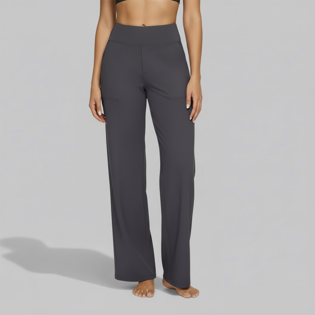 Women's high-rise wide-leg trousers with side pockets and full-length hems