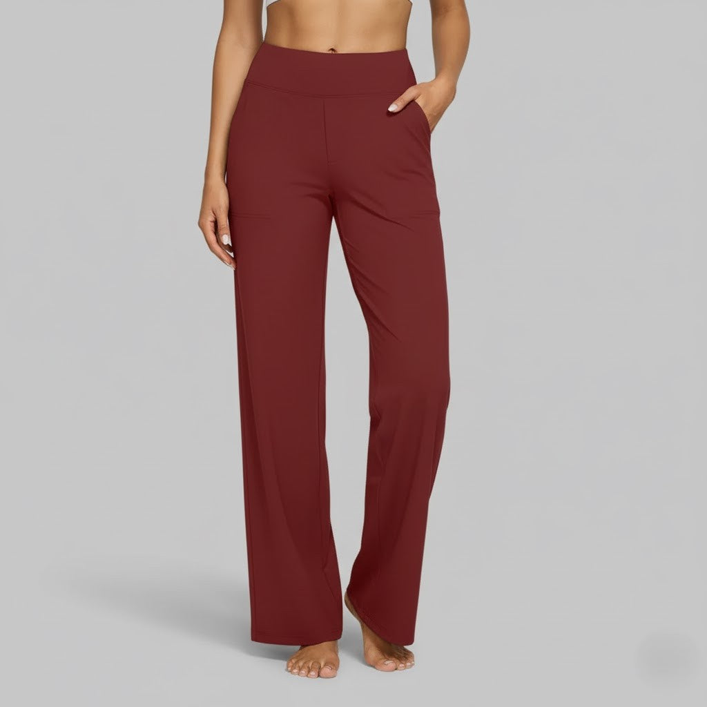 Women's high-rise wide-leg trousers with side pockets and full-length hems
