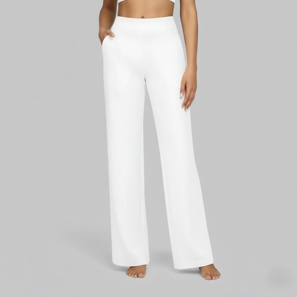 Women's high-rise wide-leg trousers with side pockets and full-length hems