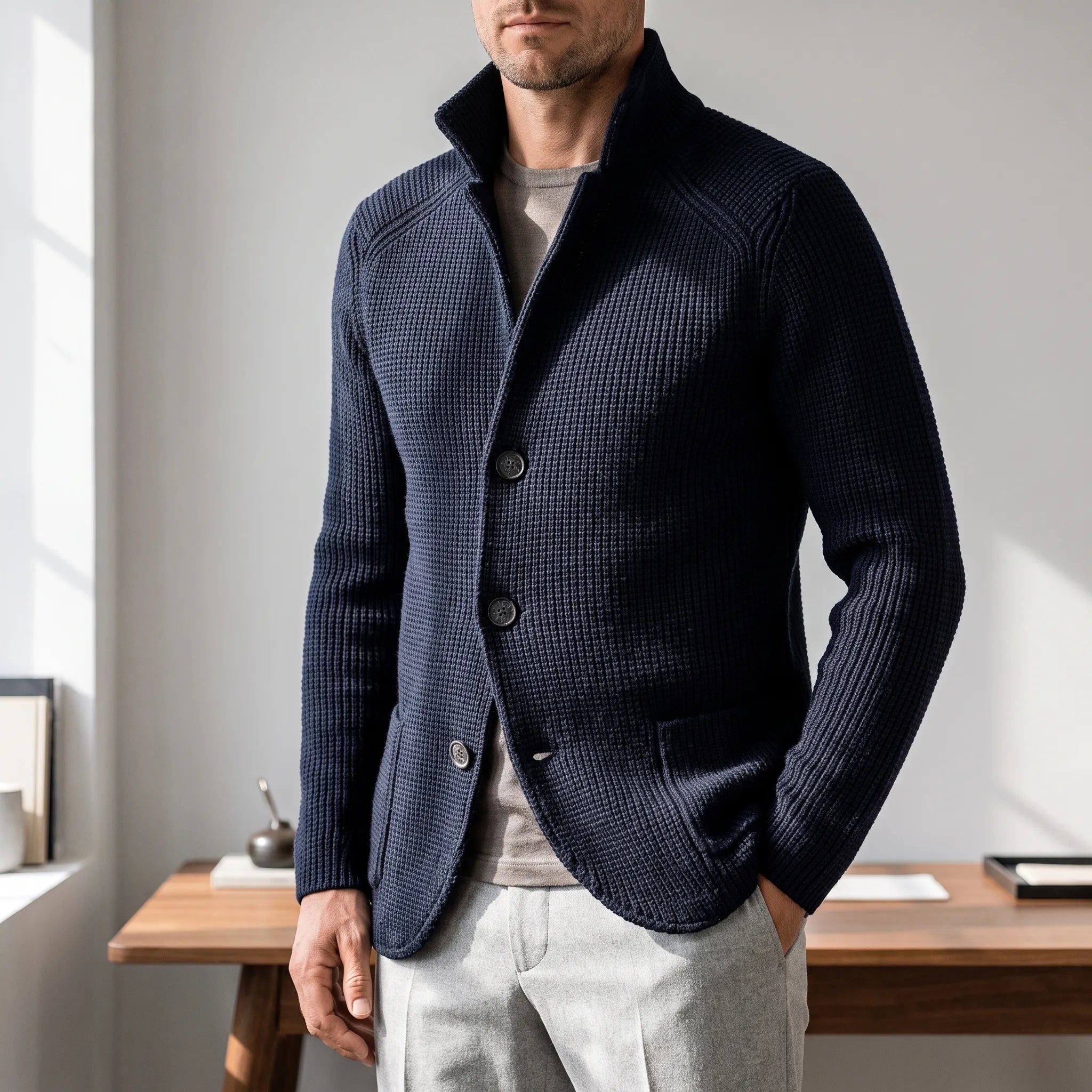 KnitJacket  - Men's Tailored Knit Cardigan Office Wear