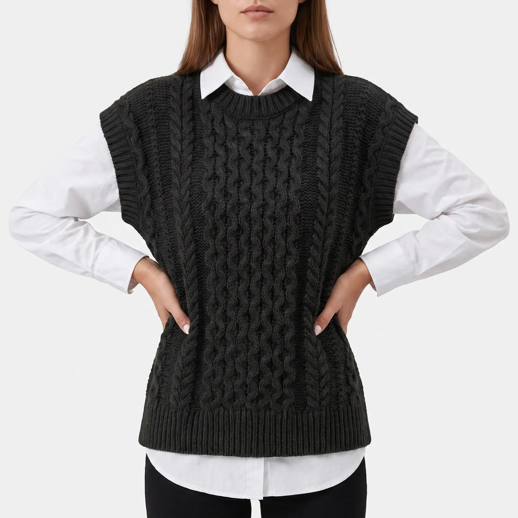 KnitVest  - Sleeveless Cable Knit Sweater Vest Transitional Layering