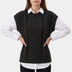 KnitVest  - Sleeveless Cable Knit Sweater Vest Transitional Layering
