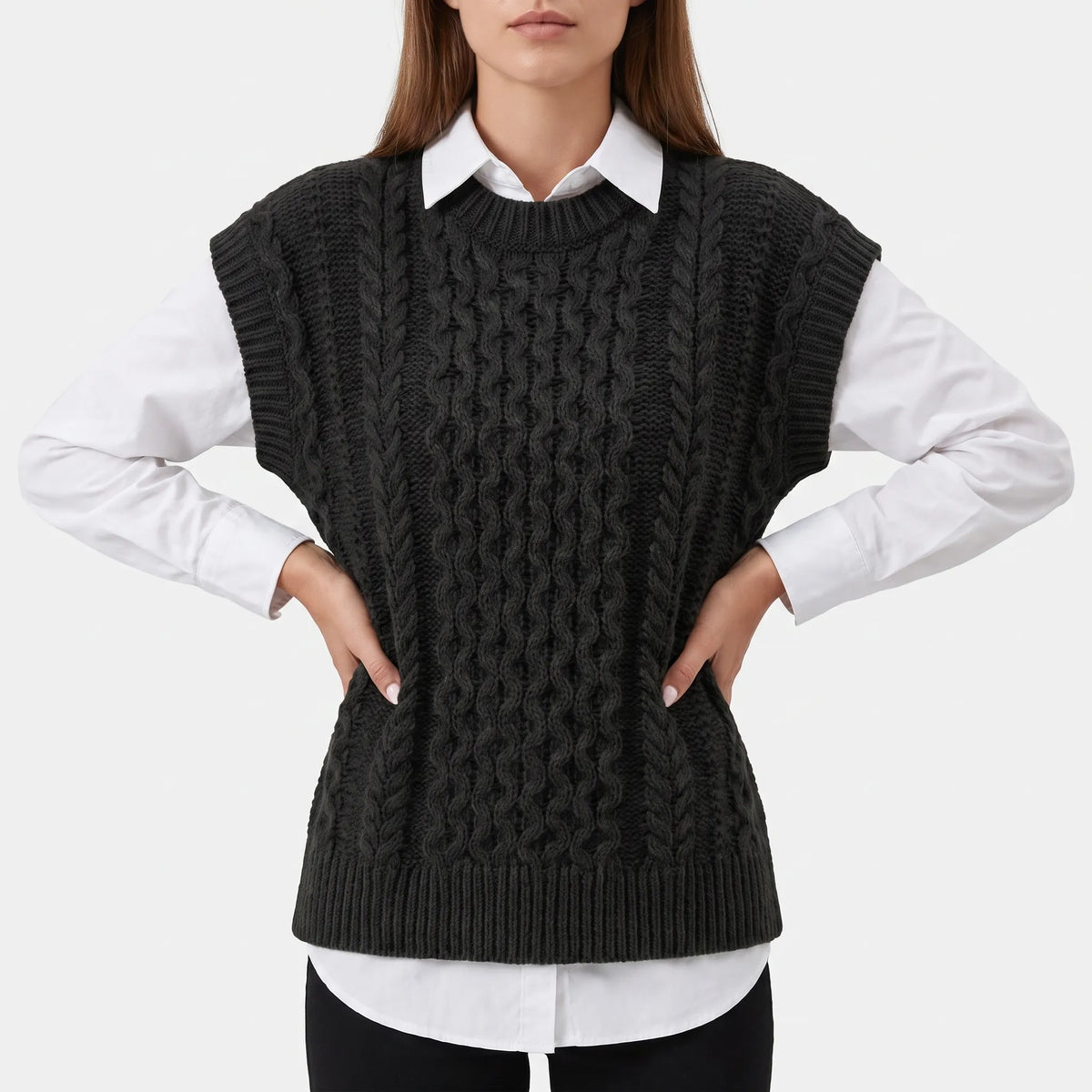 KnitVest  - Sleeveless Cable Knit Sweater Vest Transitional Layering