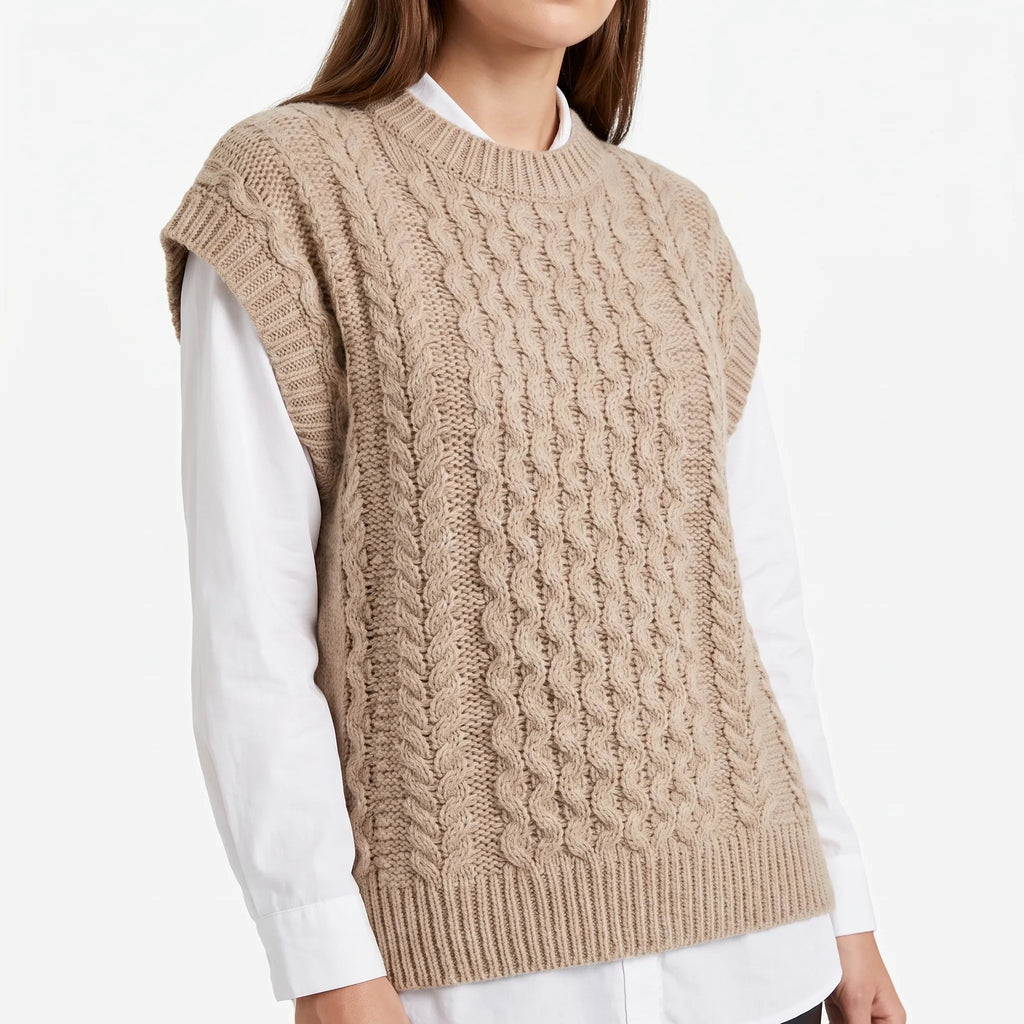 KnitVest  - Sleeveless Cable Knit Sweater Vest Transitional Layering