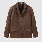 Women's relaxed lapel jacket with long sleeves, button front and flap pockets