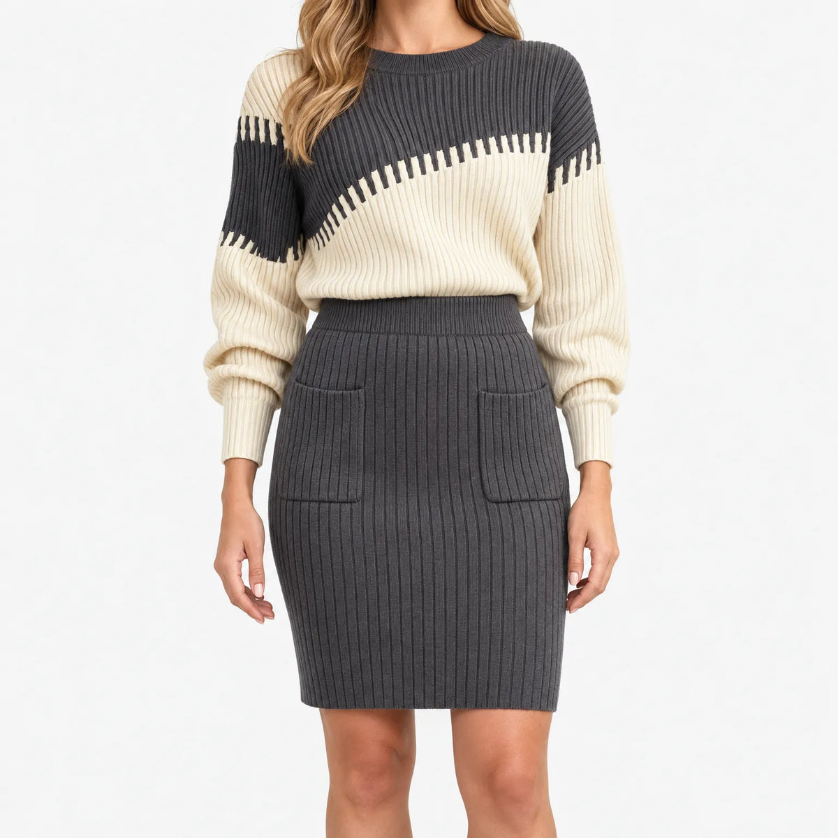 Kyma  - Colour-Block Ribbed Co-Ord Cold Weather Layering