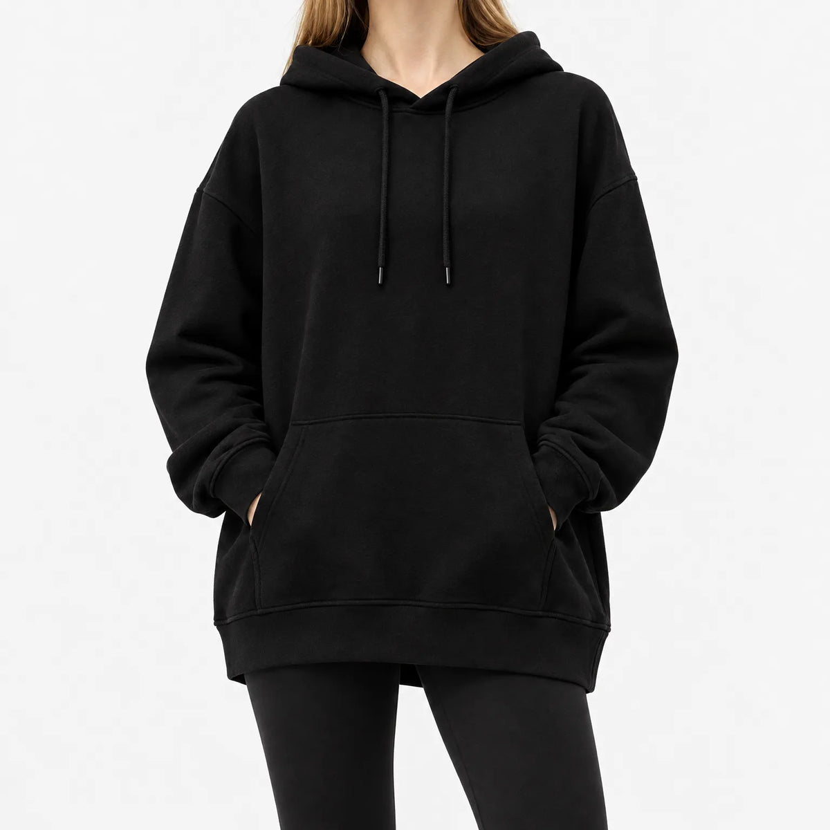Women's oversized hooded hoodie with long sleeves and asymmetric hem