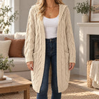 Kythera  - Cable Knit Long Cardigan Layering Over T-Shirts