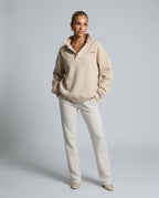 Women's oversized solid crossover hood lounge hoodie with long sleeves and ribbed trims