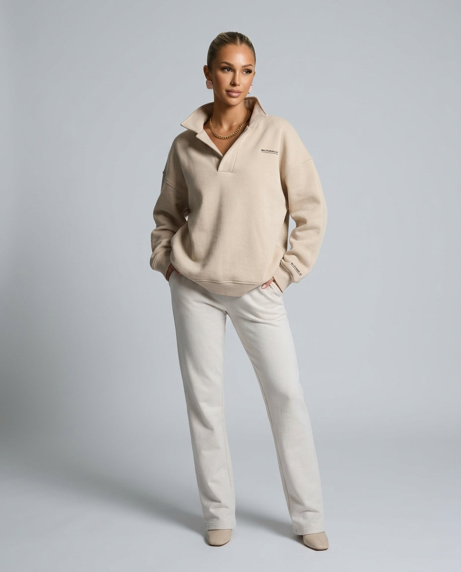 Women's oversized solid crossover hood lounge hoodie with long sleeves and ribbed trims