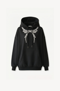 Black hoodie with embellished wing graphic, drawstring hood and kangaroo pocket
