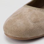 Women's beige lace-up ballet flats with round toes and flat heels