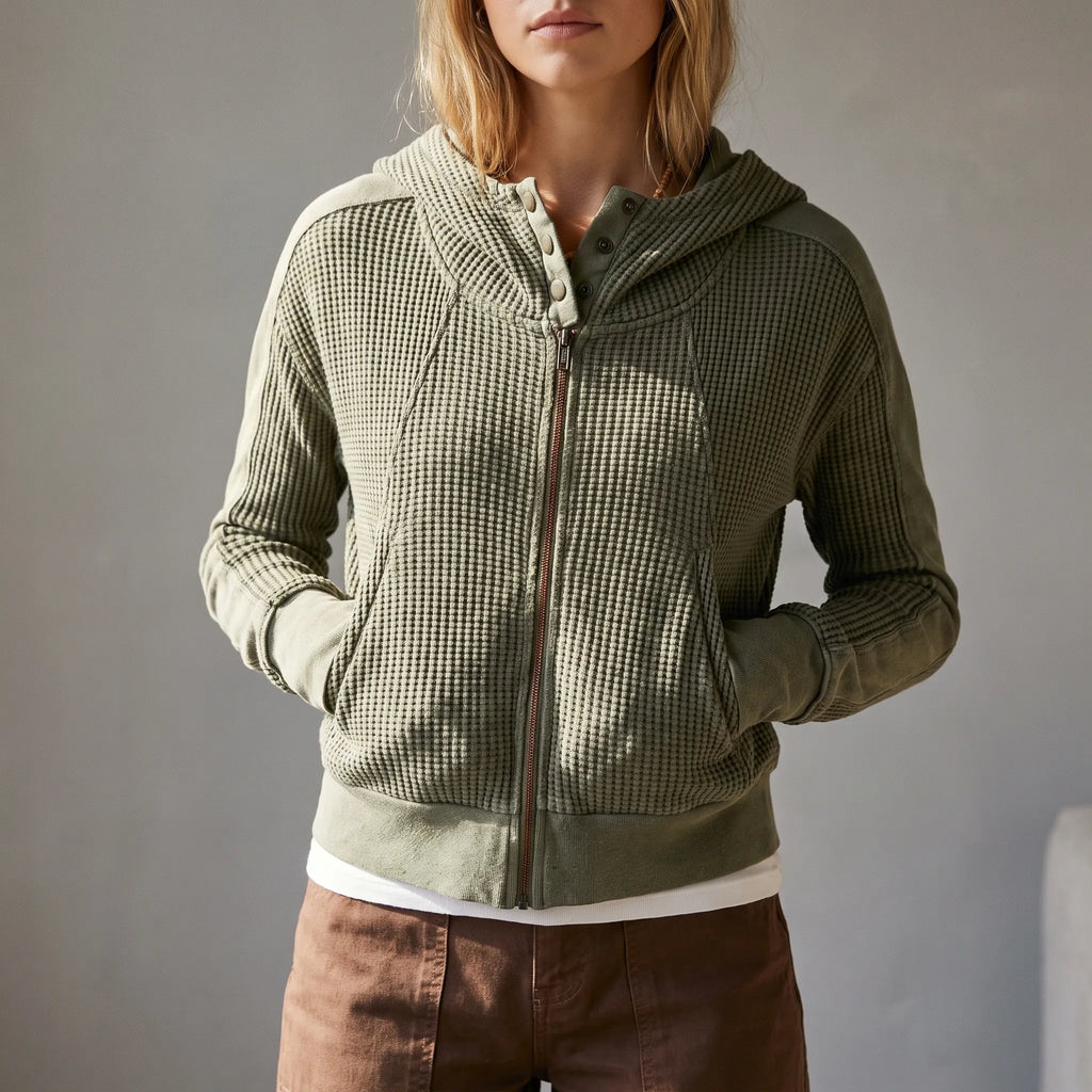 Layerlyn  - Textured Zip Up Hoodie Everyday Layering