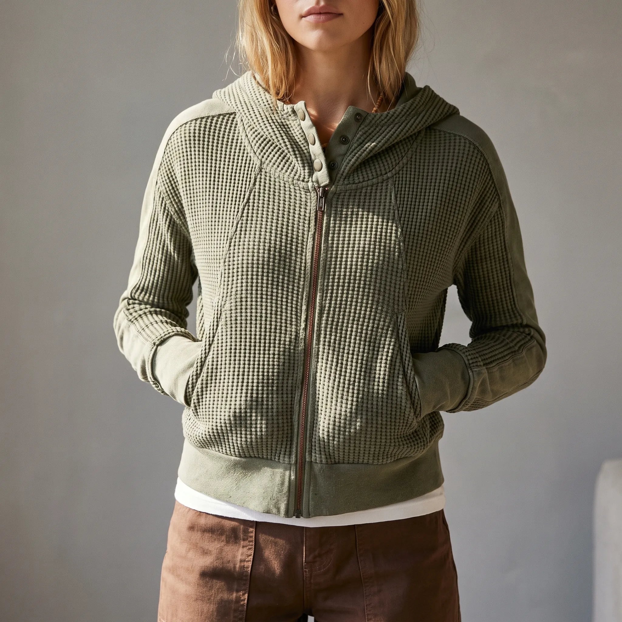 Layerlyn  - Textured Zip Up Hoodie Everyday Layering