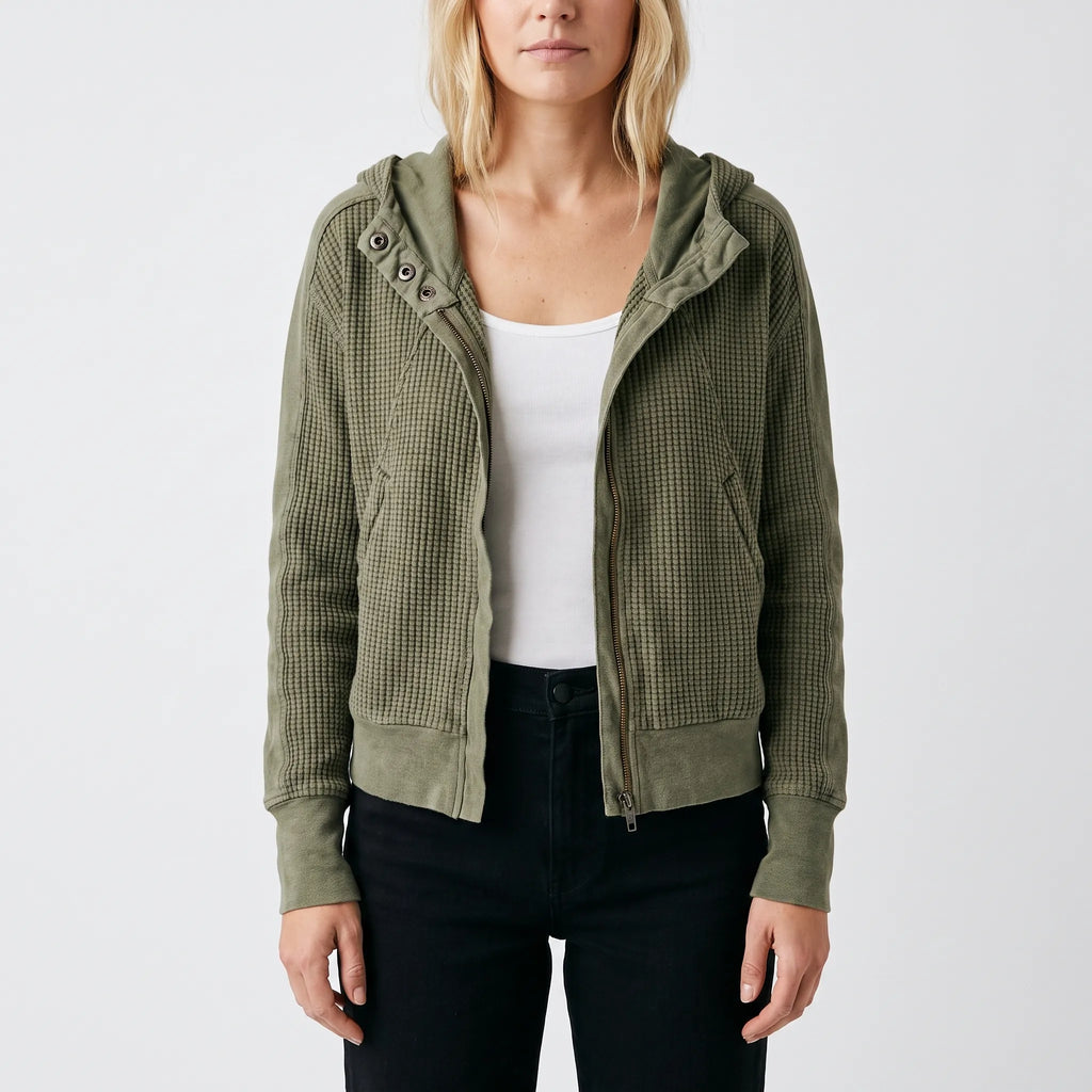 Layerlyn  - Textured Zip Up Hoodie Everyday Layering