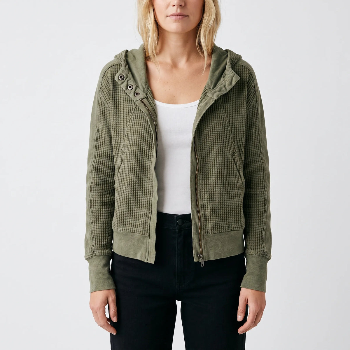 Layerlyn  - Textured Zip Up Hoodie Everyday Layering