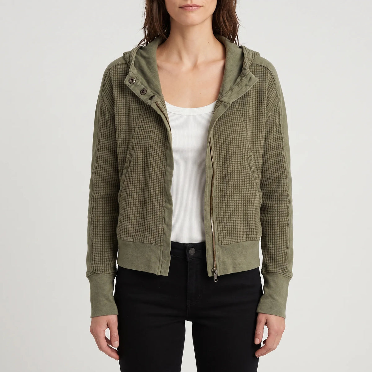 Layerlyn  - Textured Zip Up Hoodie Everyday Layering