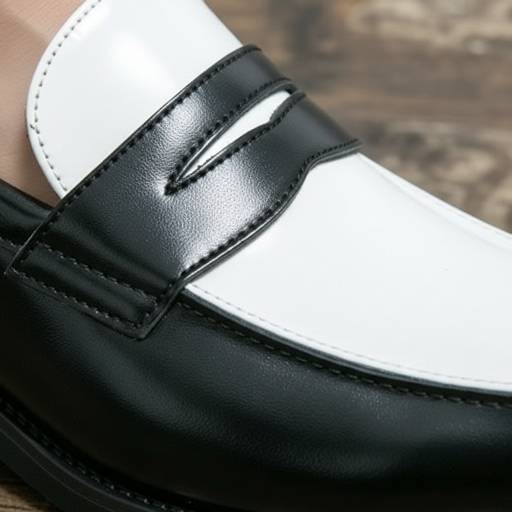 Men's slip-on loafers with contrast panels, rounded toes and low heels