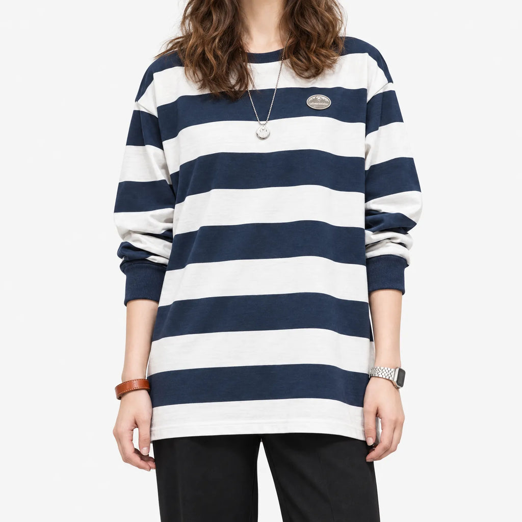 Lineo  - Oversized Striped Long Sleeve Top Casual Daytime Wear