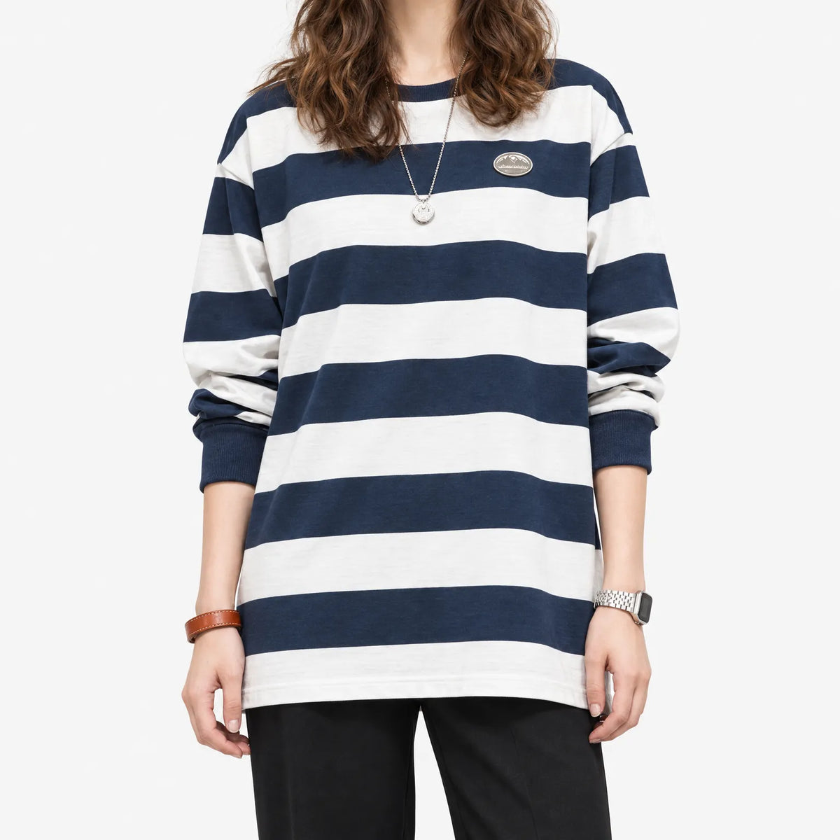 Lineo  - Oversized Striped Long Sleeve Top Casual Daytime Wear