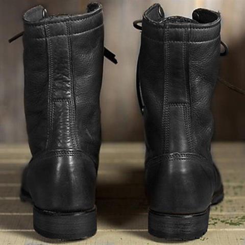 Unisex lace-up ankle boots with rounded toes and low heels in brown and black