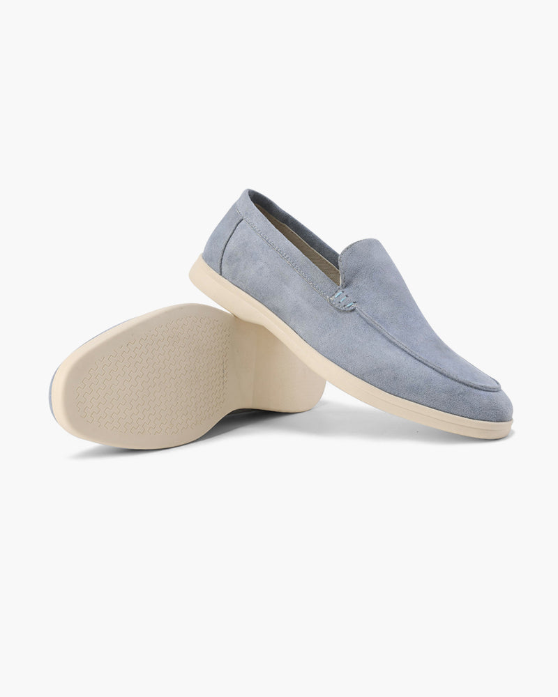 Men's slip-on loafers with moc toe stitching and textured soles