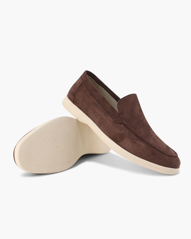 Men's slip-on loafers with moc toe stitching and textured soles