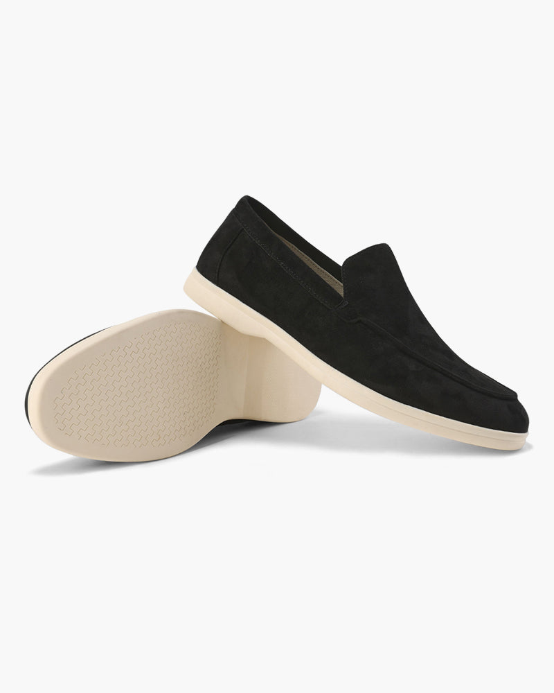 Men's slip-on loafers with moc toe stitching and textured soles