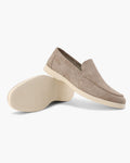 Men's slip-on loafers with moc toe stitching and textured soles