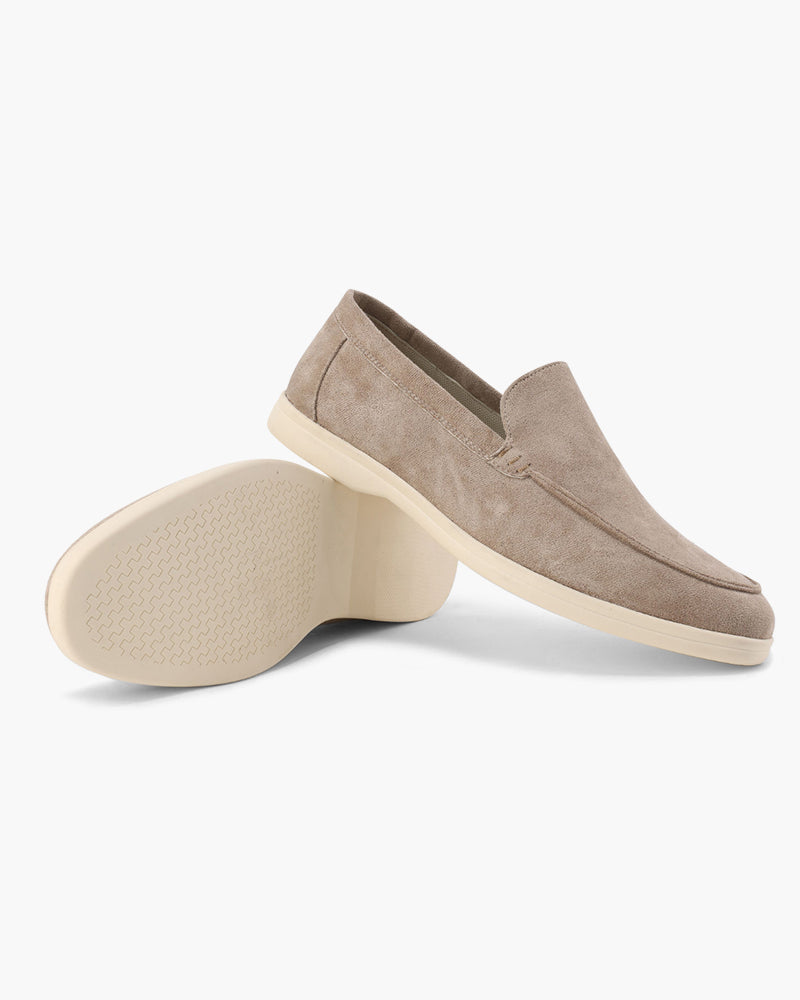 Men's slip-on loafers with moc toe stitching and textured soles