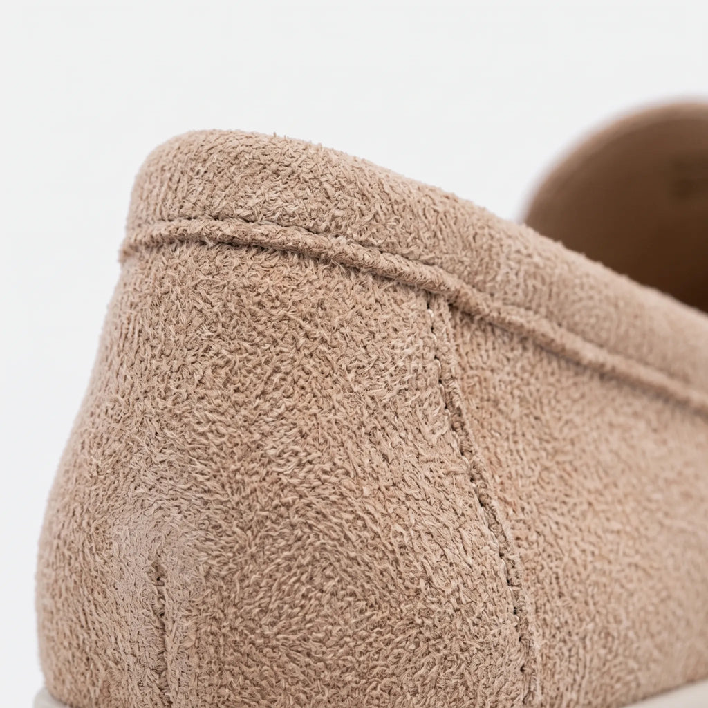 Women's beige textured penny loafers with flat soles