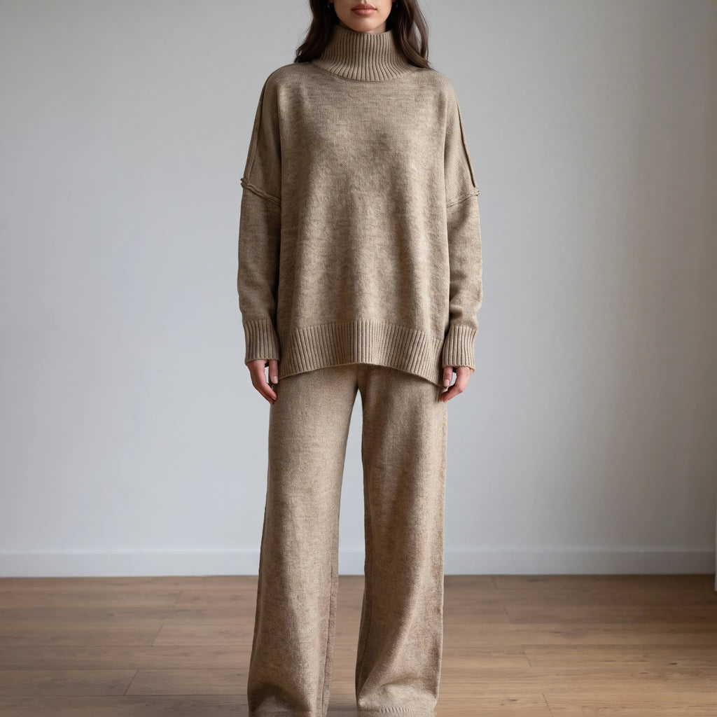 Women's relaxed turtleneck jumper and wide-leg trouser loungewear set