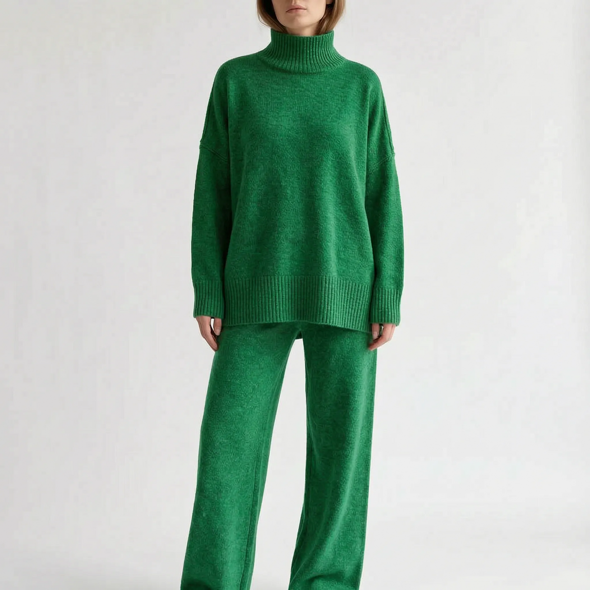 Women's relaxed turtleneck jumper and wide-leg trouser loungewear set
