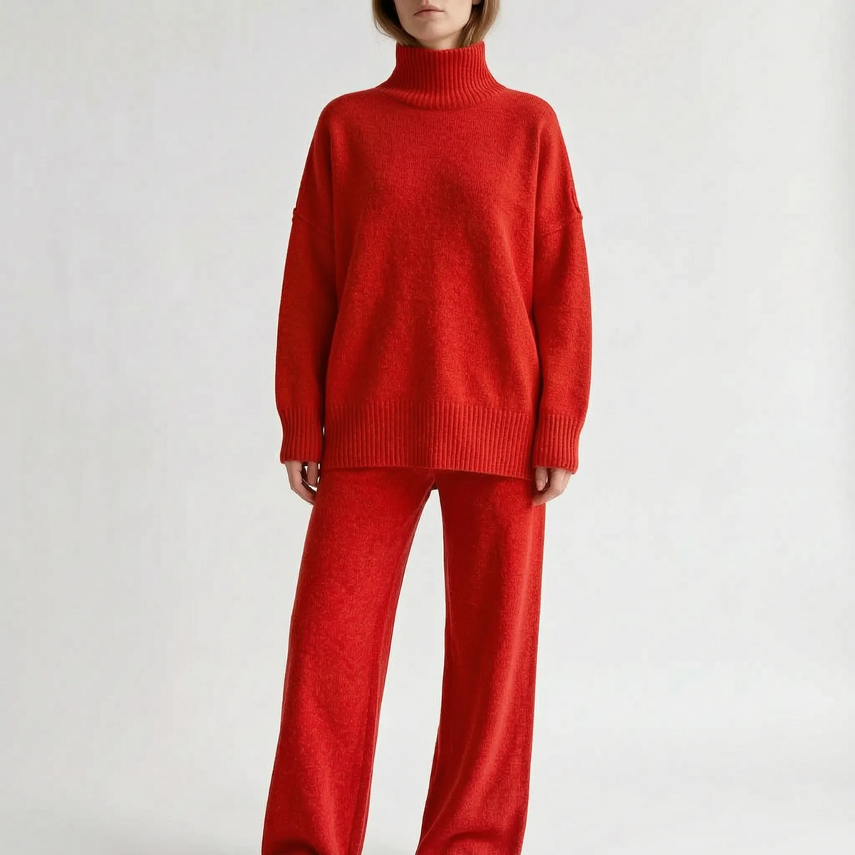 Women's relaxed turtleneck jumper and wide-leg trouser loungewear set