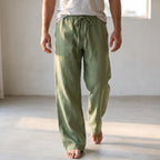 Men's wide-leg drawstring trousers with elasticated waist