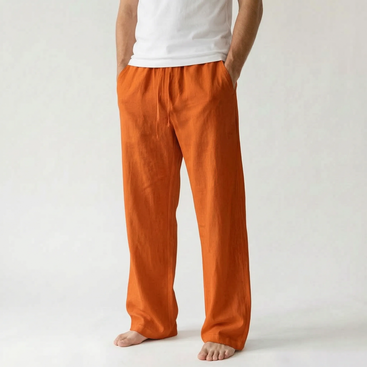 Men's wide-leg drawstring trousers with elasticated waist