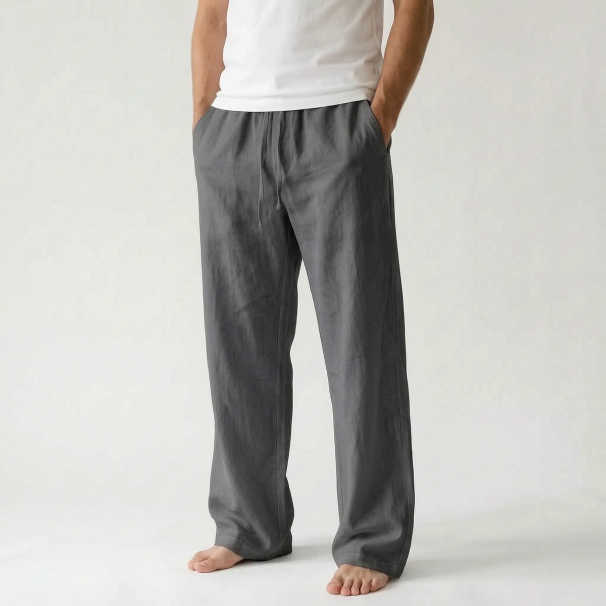 Men's wide-leg drawstring trousers with elasticated waist