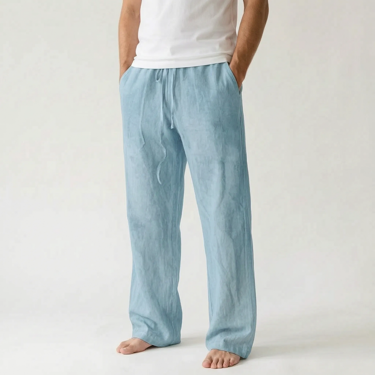 Men's wide-leg drawstring trousers with elasticated waist