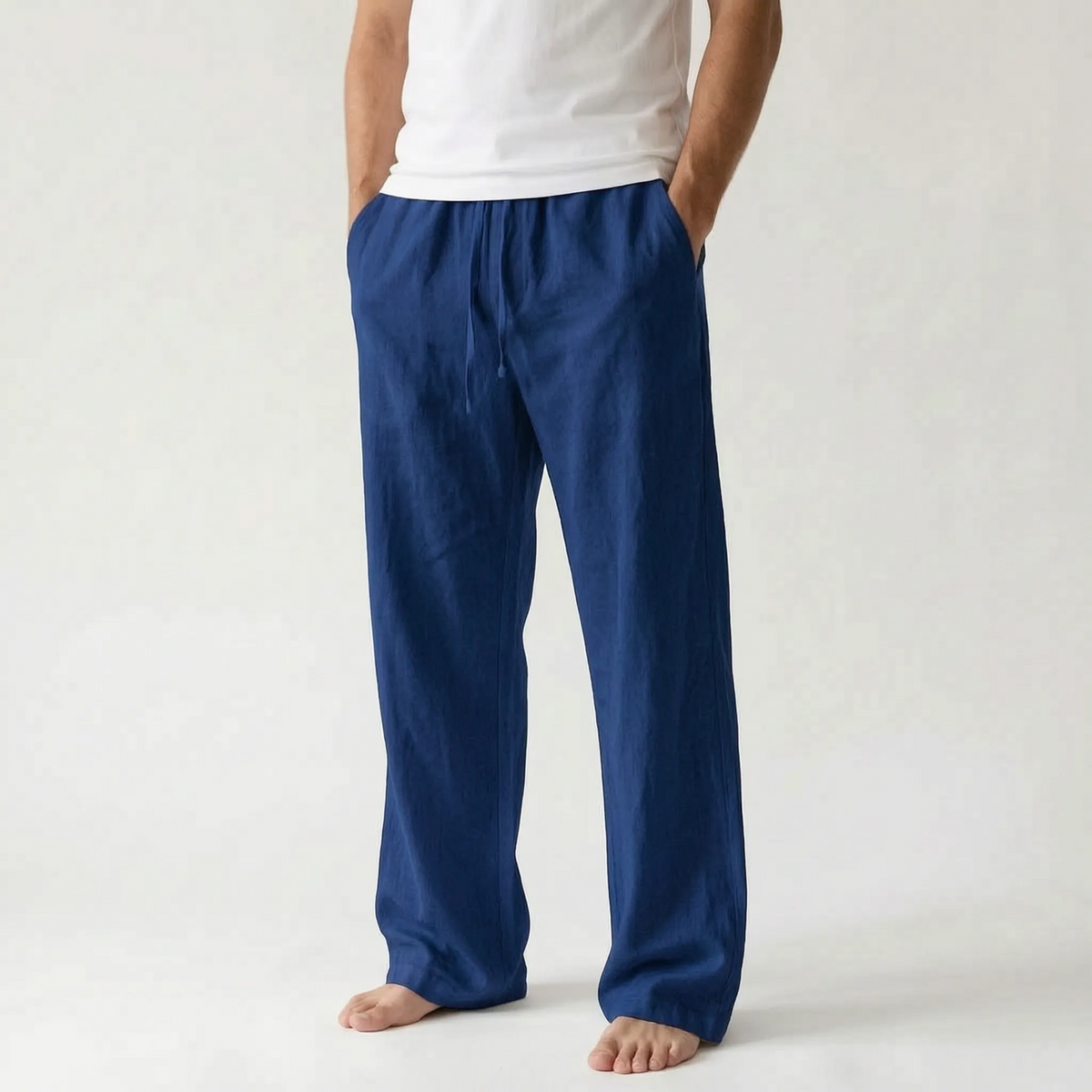 Men's wide-leg drawstring trousers with elasticated waist