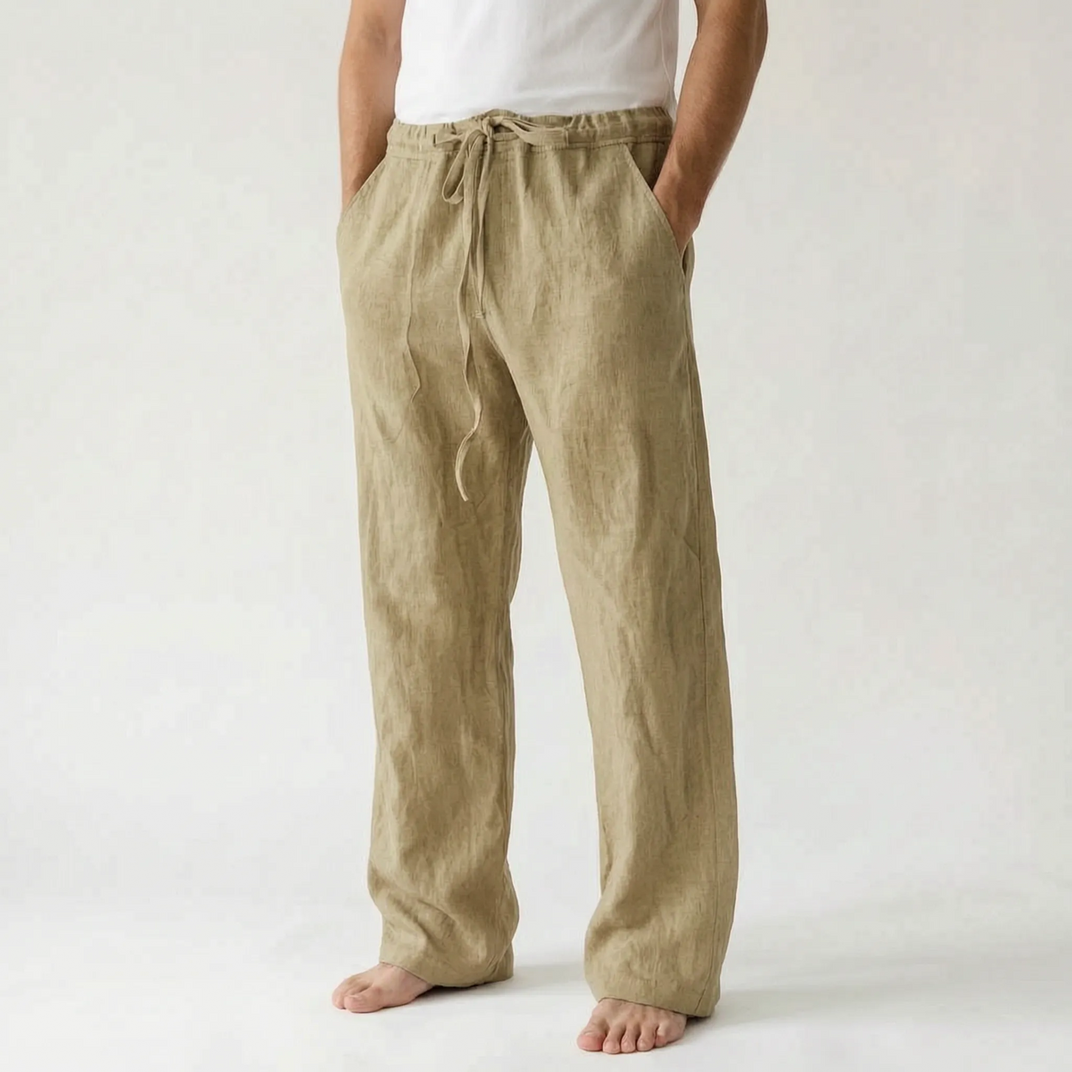 Men's wide-leg drawstring trousers with elasticated waist