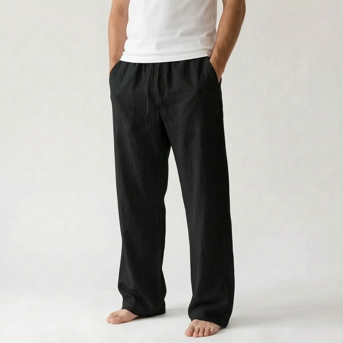 Men's wide-leg drawstring trousers with elasticated waist