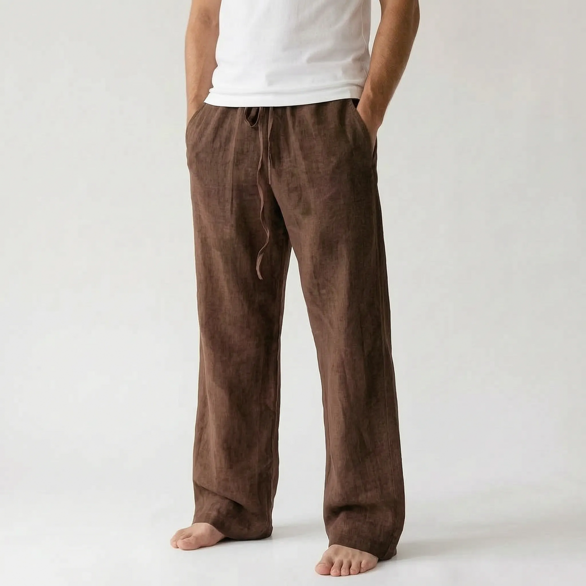 Men's wide-leg drawstring trousers with elasticated waist