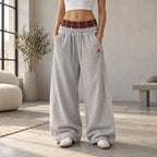 Women's wide-leg jogger trousers with double waistband and side stripes